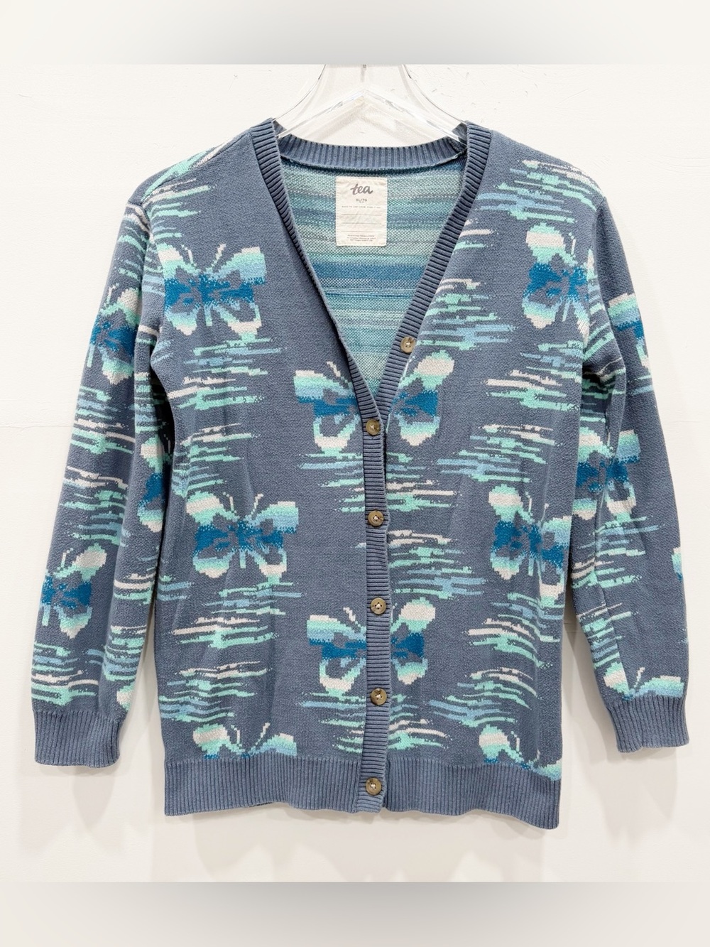 Tea Collection Butterfly Print Cardigan Sweater Cotton XL 12-14